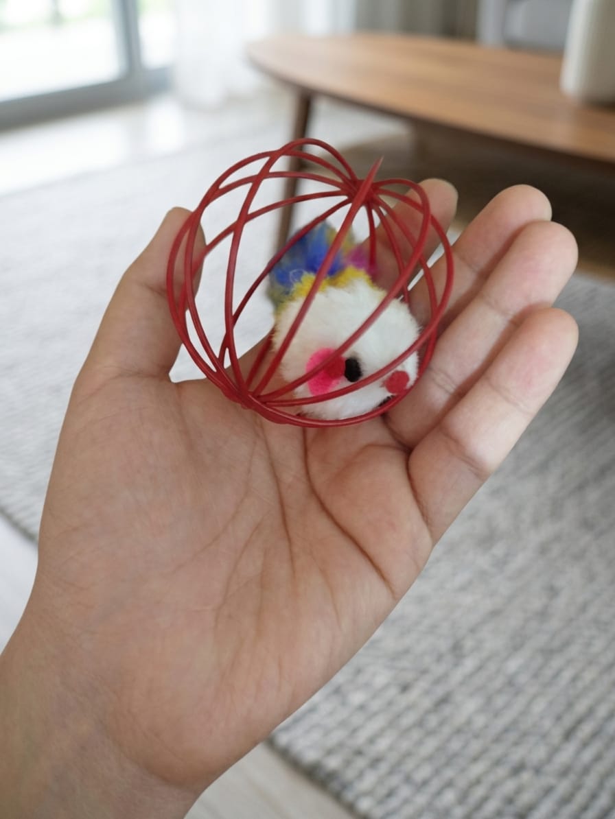 Interactive Cat Toy Mouse Ball with Feather Fun Play Toy for Indoor Cats Kittens