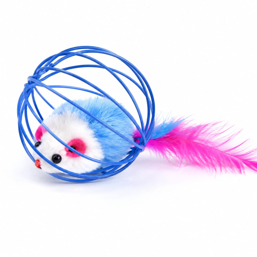 Interactive Cat Toy Mouse Ball with Feather Fun Play Toy for Indoor Cats Kittens
