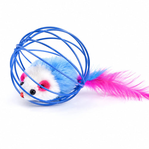 Interactive Cat Toy Mouse Ball with Feather Fun Play Toy for Indoor Cats Kittens